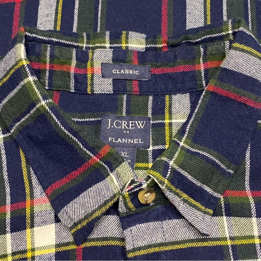 J.Crew Factory Classic Plaid Flannel Shirt Men XL Blue Red Green Chest Pocket